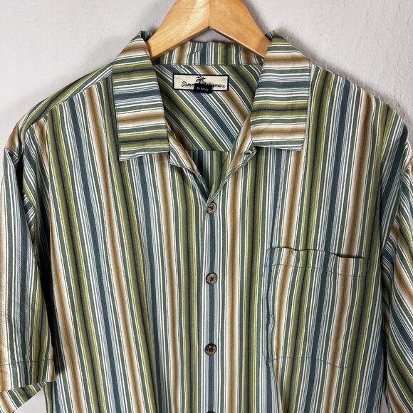 Tommy Bahama Button Down 100% Silk Vertical Striped Shirt Vacation Size Large - Picture 2 of 8